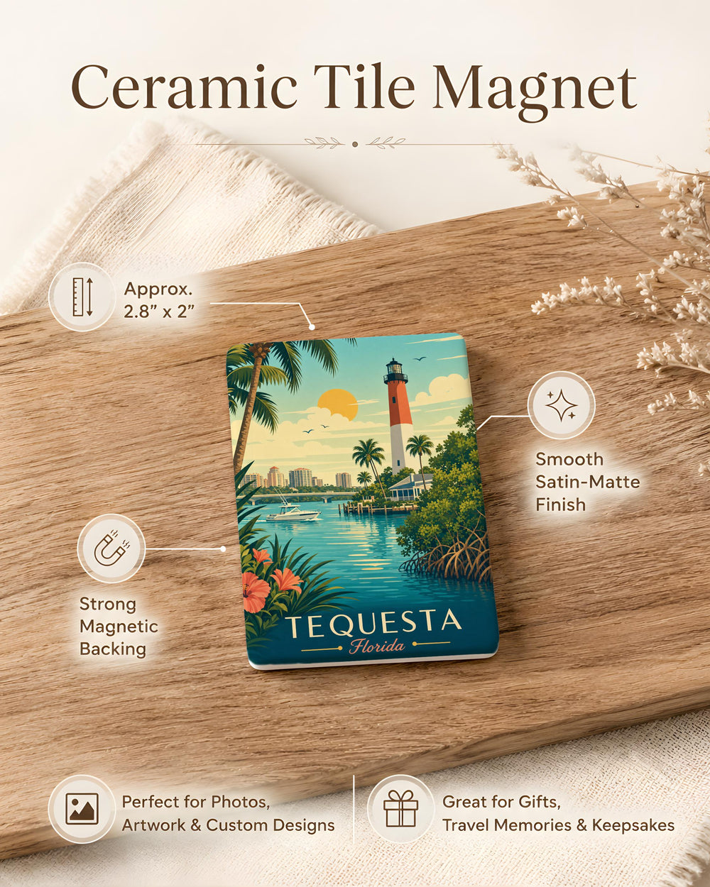 Tequesta Florida Fridge Magnet, Tequesta FL Souvenir Magnet, Palm Beach County Travel Gift, Coastal Town Keepsake