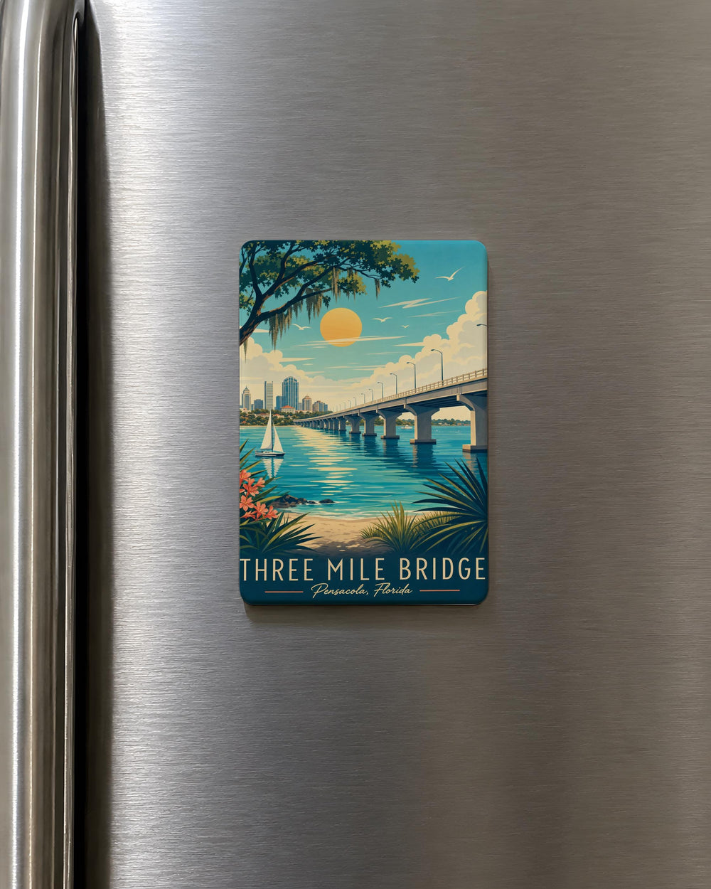 Three Mile Bridge Pensacola Fridge Magnet, Pensacola Bay Bridge Souvenir Magnet, Florida Coastal Landmark Magnet
