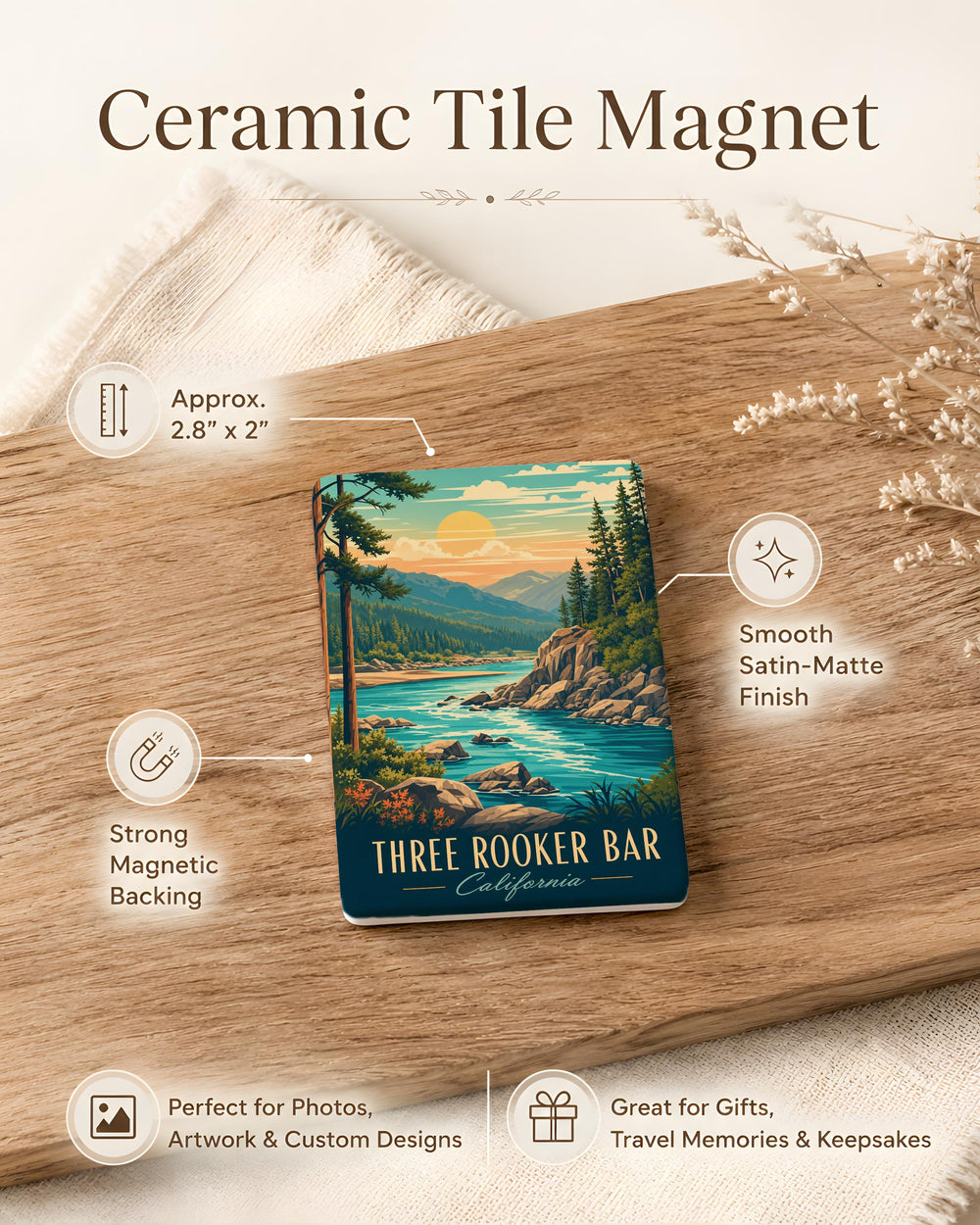 Three Rooker Bar Fridge Magnet, Bar Sign Souvenir Magnet, Pub Decor Magnet, Tavern Gift, Drink Lovers Kitchen Magnet