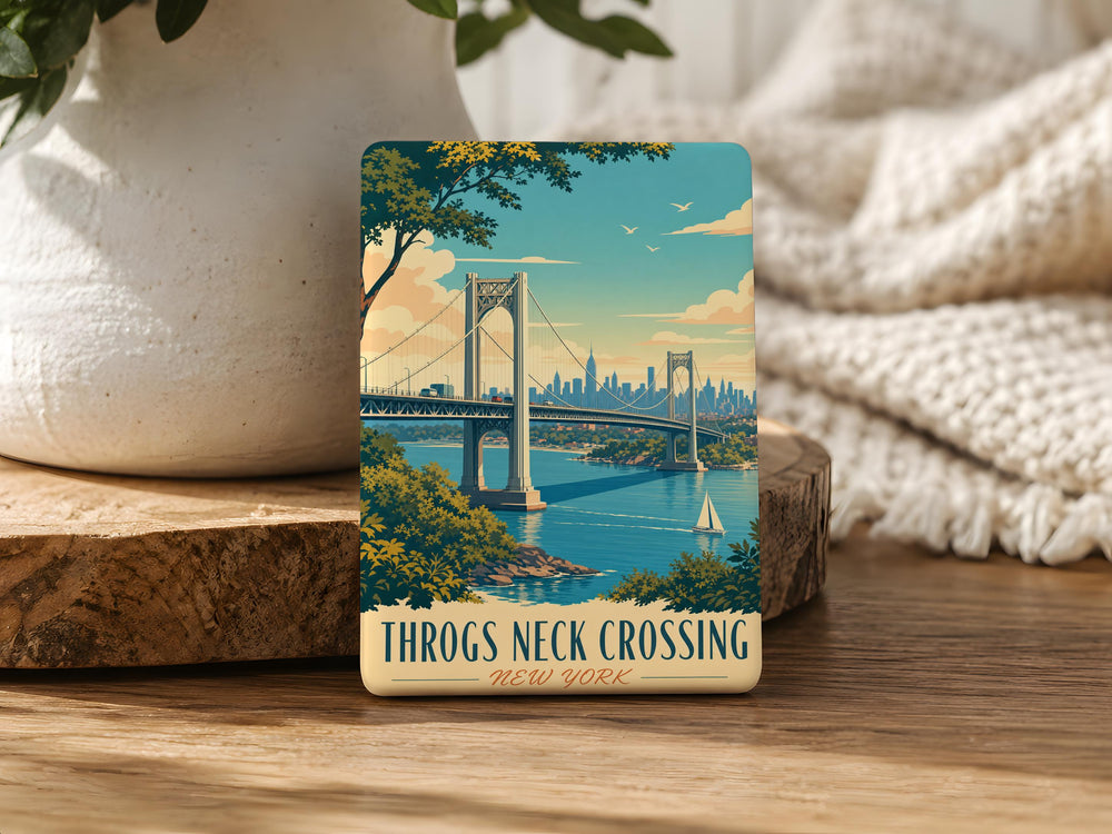 Throgs Neck Crossing Bridge Fridge Magnet, NYC East River Suspension Bridge Souvenir Magnet, New York Landmark Magnet