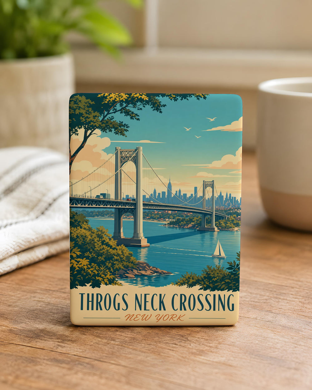 Throgs Neck Crossing Bridge Fridge Magnet, NYC East River Suspension Bridge Souvenir Magnet, New York Landmark Magnet