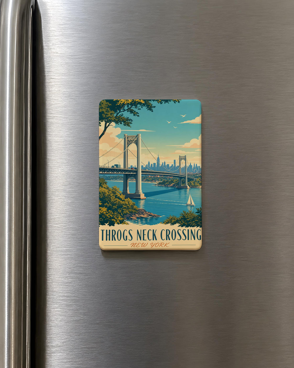 Throgs Neck Crossing Bridge Fridge Magnet, NYC East River Suspension Bridge Souvenir Magnet, New York Landmark Magnet