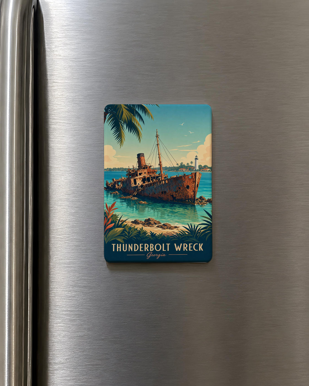 Thunderbolt Wreck Fridge Magnet, Lightning Bolt Shipwreck Magnet, Stormy Ocean Wreck Souvenir Kitchen Magnet