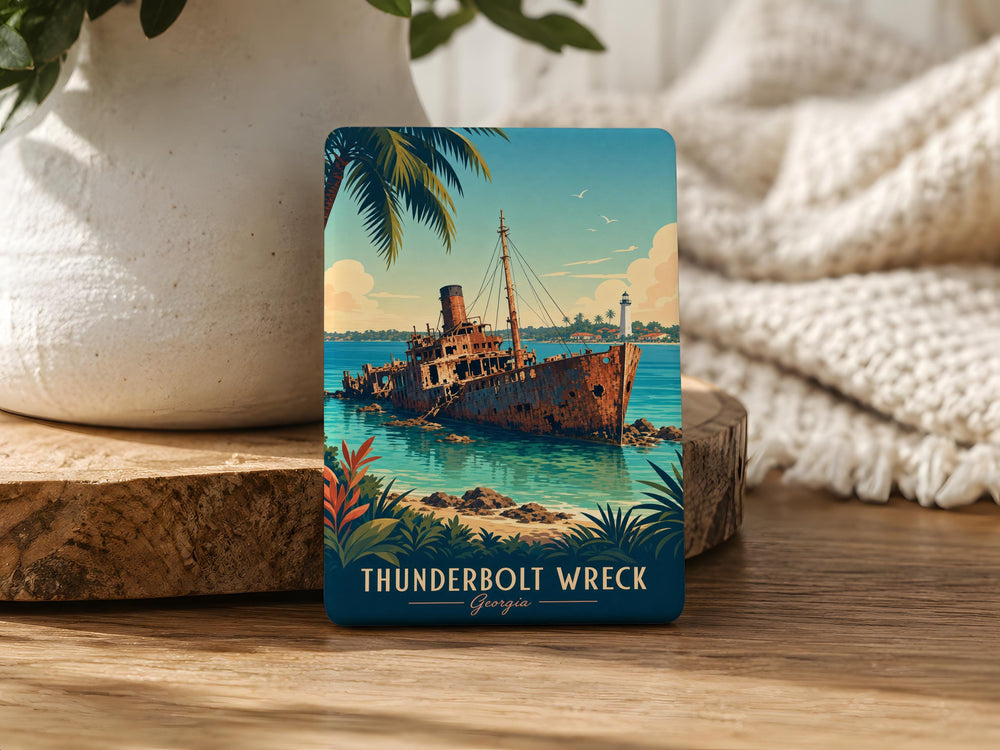Thunderbolt Wreck Fridge Magnet, Lightning Bolt Shipwreck Magnet, Stormy Ocean Wreck Souvenir Kitchen Magnet