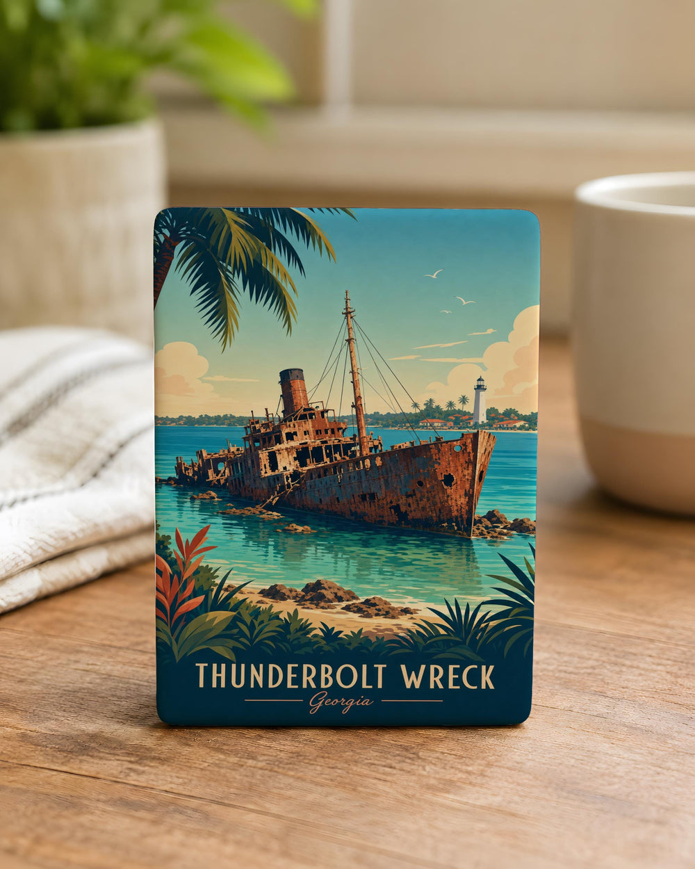 Thunderbolt Wreck Fridge Magnet, Lightning Bolt Shipwreck Magnet, Stormy Ocean Wreck Souvenir Kitchen Magnet