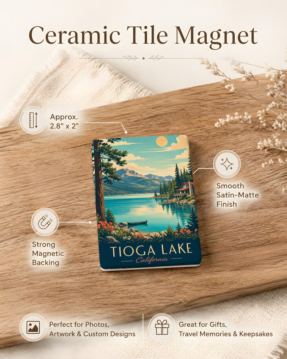 Tioga Lake Fridge Magnet, Yosemite National Park Souvenir Magnet, California Mountain Lake Travel Gift