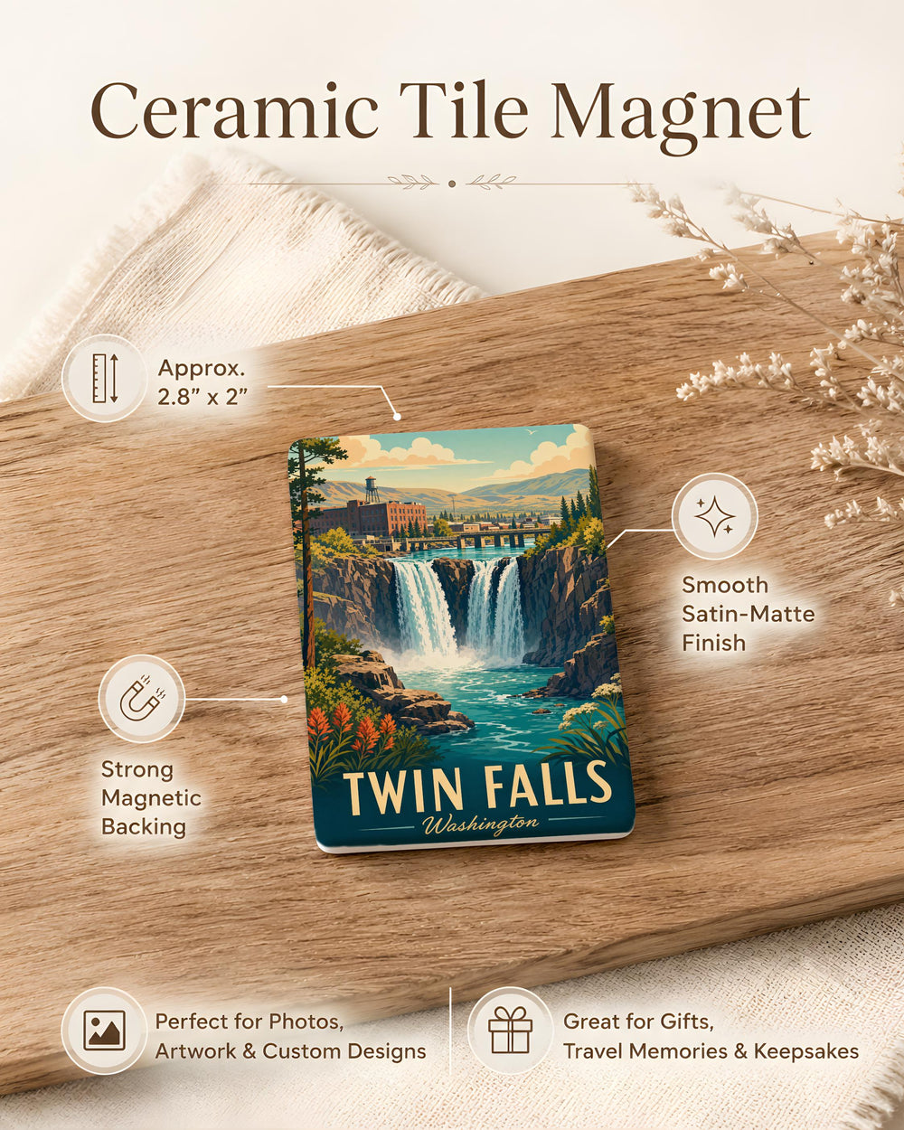 Twin Falls Washington Fridge Magnet, Twin Falls WA Souvenir Magnet, Washington Waterfall Travel Keepsake Magnet