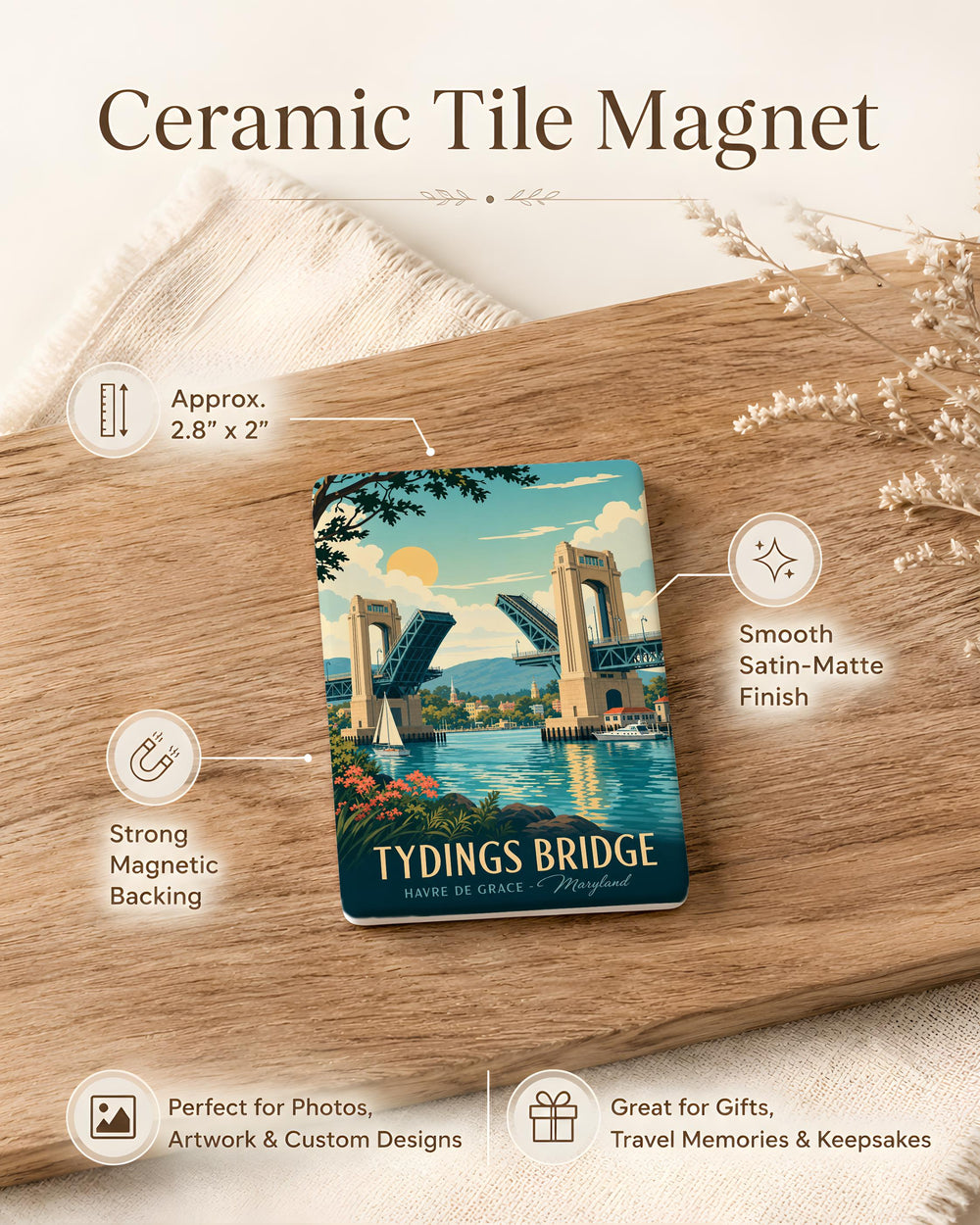 Tydings Bridge Fridge Magnet, Chesapeake Bay Bridge Souvenir, Maryland Landmark Magnet, Scenic Bridge Travel Gift
