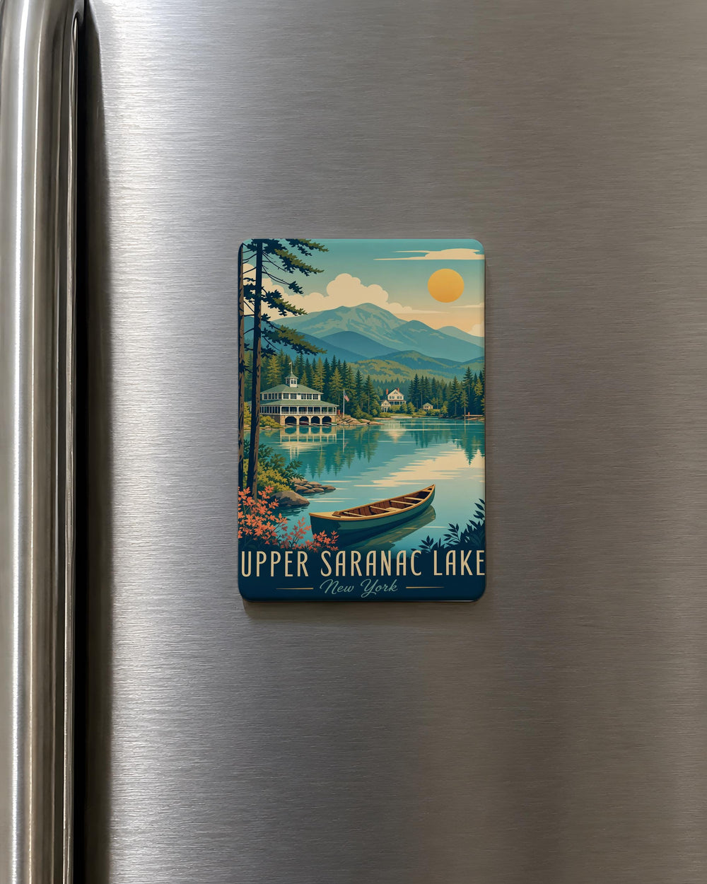Upper Saranac Lake Fridge Magnet, Adirondack Lake Souvenir, New York Vacation Keepsake, Cabin & Camp Decor Magnet