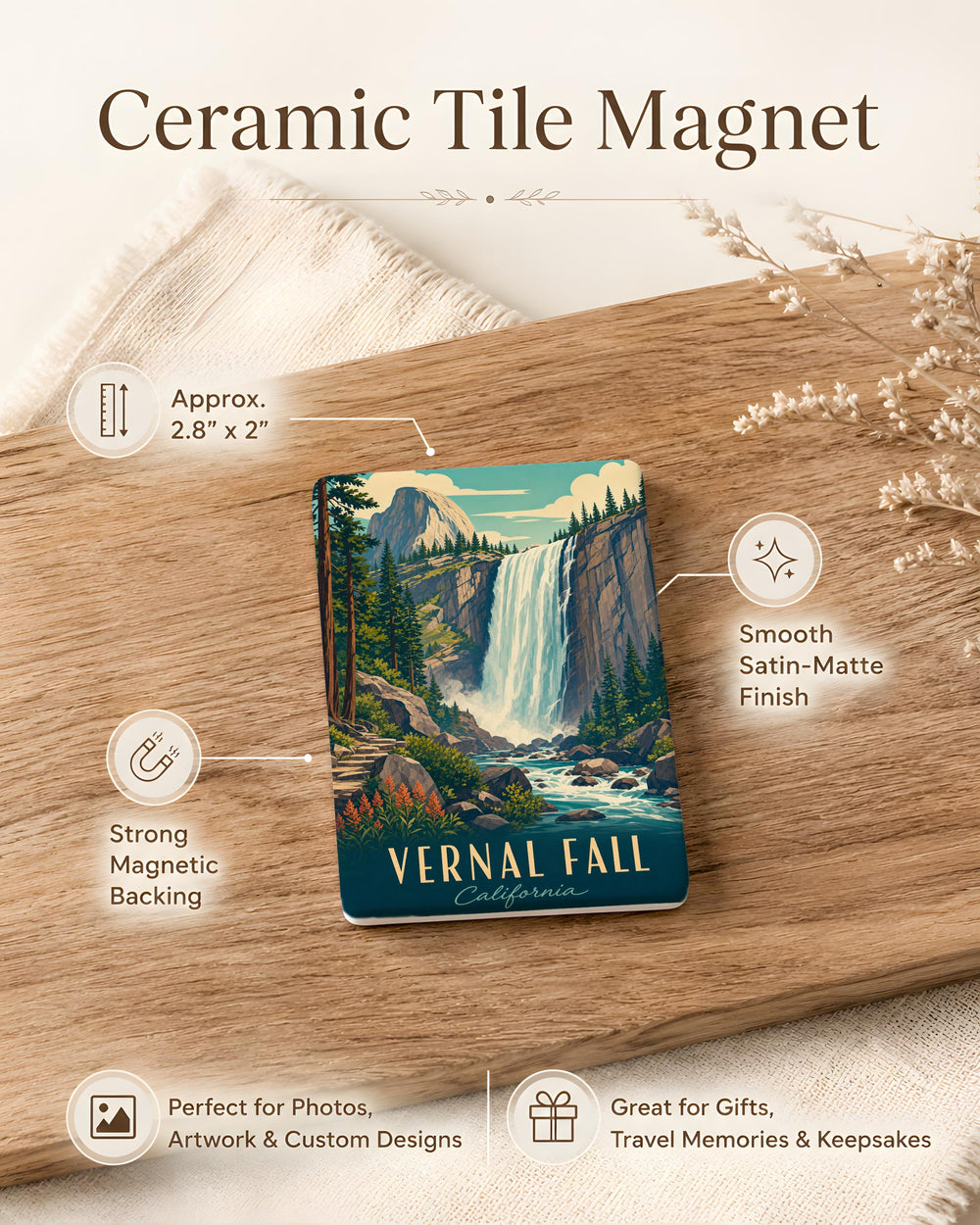 Vernal Fall Fridge Magnet, Yosemite Waterfall Souvenir, Nature Travel Keepsake, National Park Gift