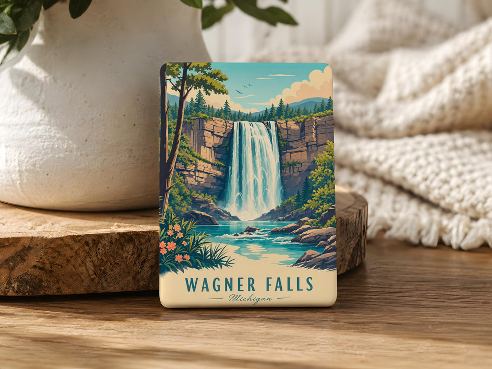 Wagner Falls Fridge Magnet, Waterfall Nature Landmark Souvenir Magnet, Scenic Falls Travel Keepsake Gift