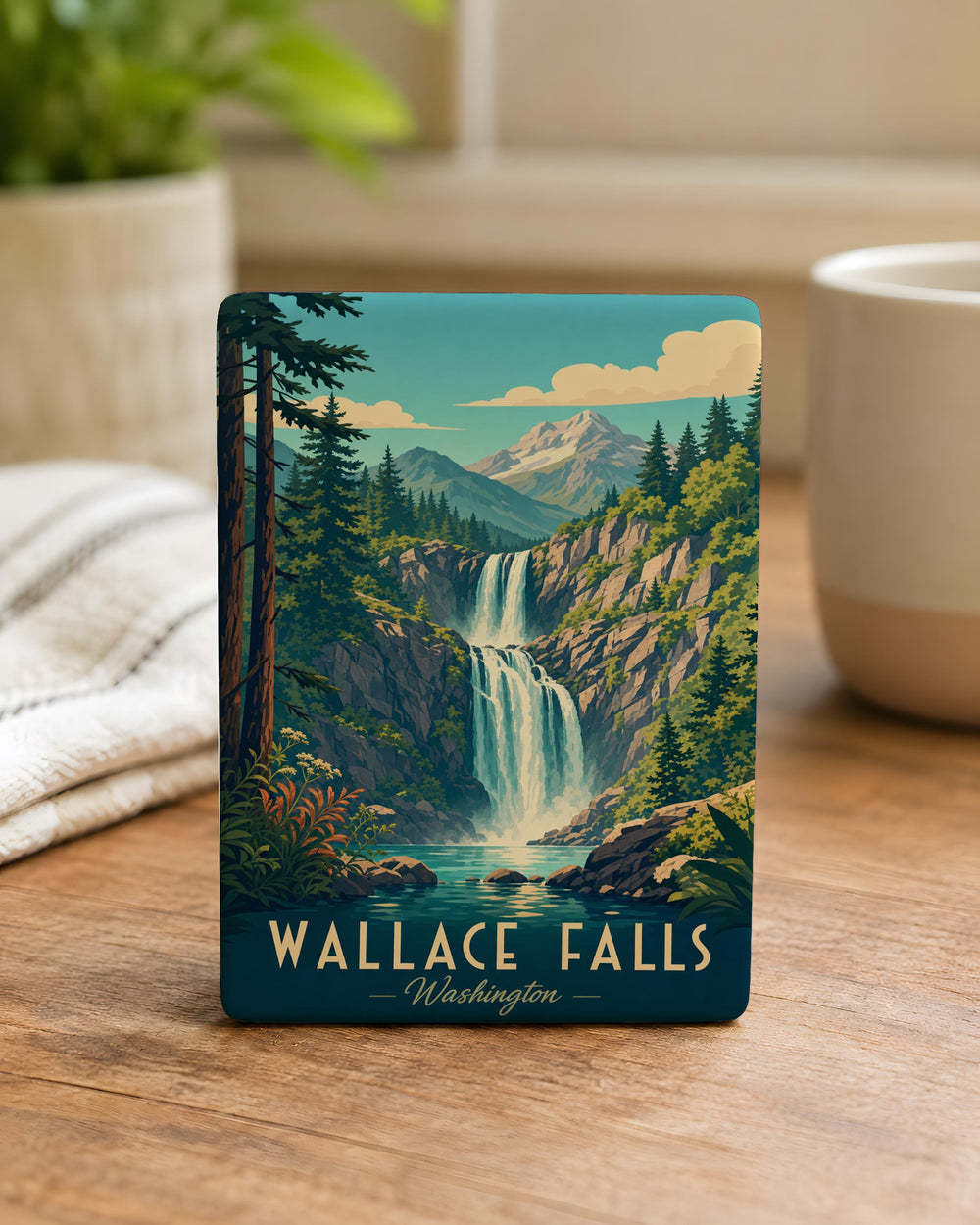 Wallace Falls Fridge Magnet, Washington Waterfall Souvenir, Pacific Northwest Nature Keepsake, Hiking Travel Gift