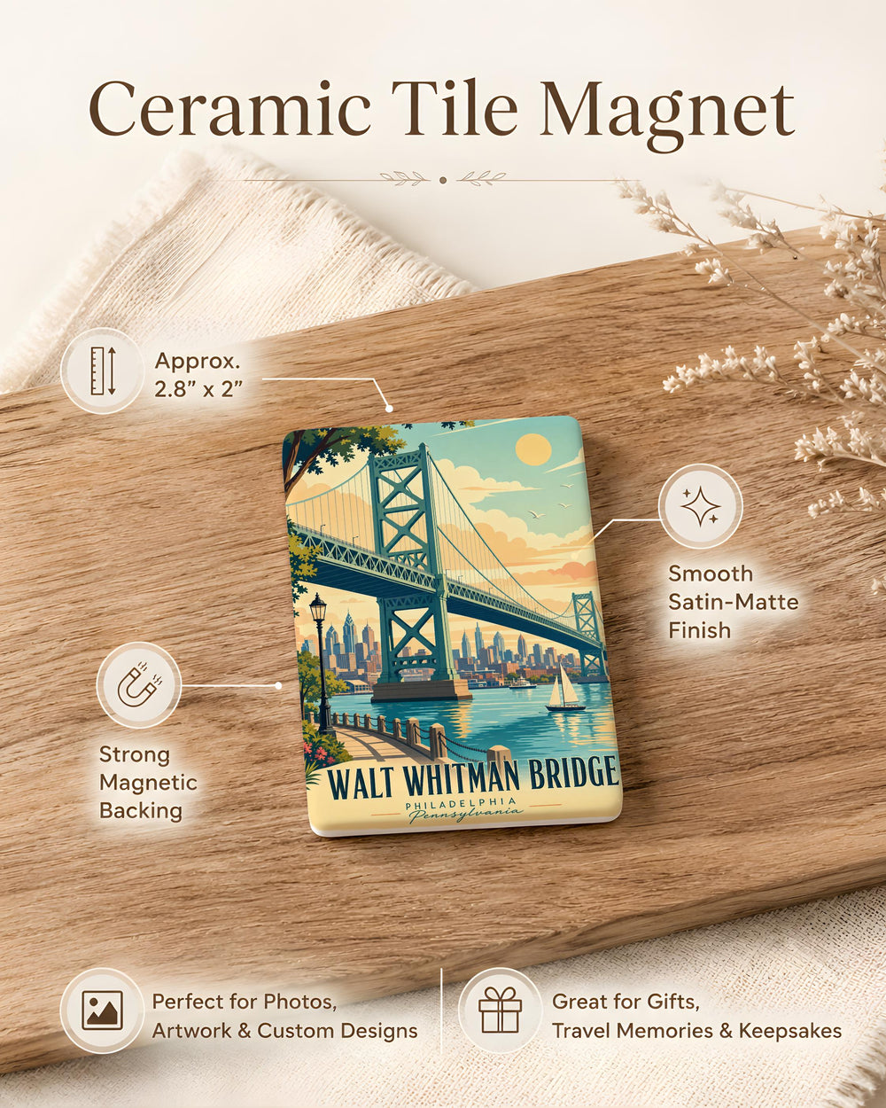 Walt Whitman Bridge Fridge Magnet Philadelphia Delaware River Crossing Souvenir Landmark Magnet