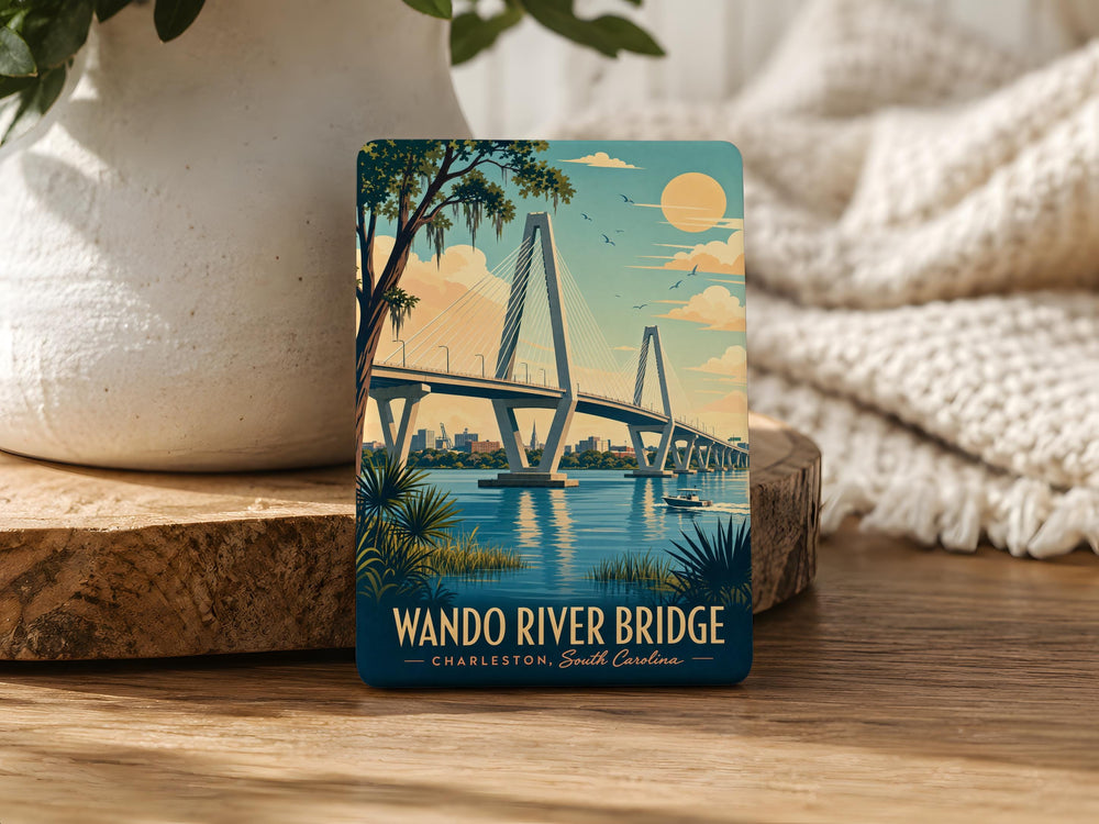 Wando River Bridge Fridge Magnet, Charleston SC Bridge Souvenir, South Carolina Lowcountry Landmark Magnet