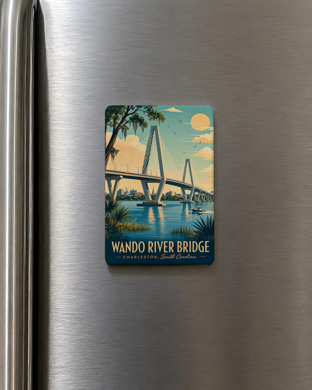 Wando River Bridge Fridge Magnet, Charleston SC Bridge Souvenir, South Carolina Lowcountry Landmark Magnet