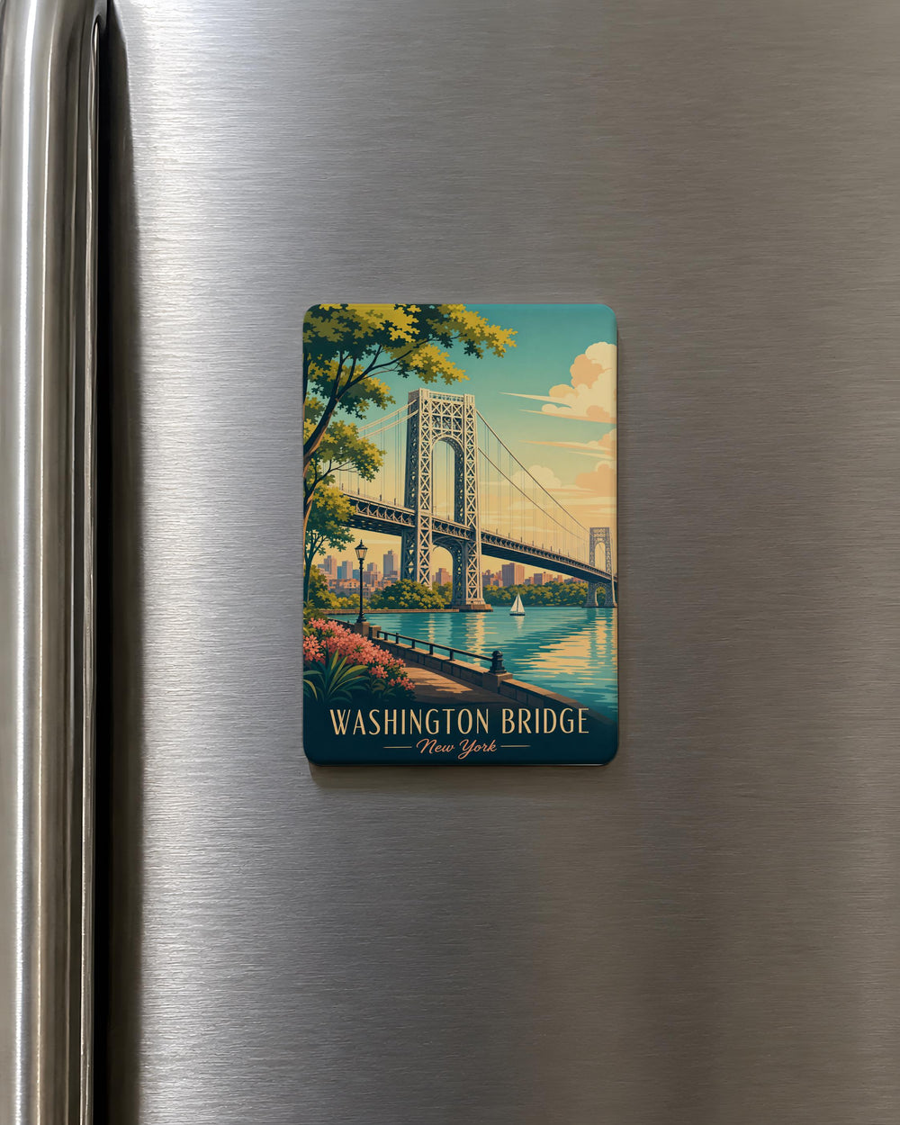 Washington Bridge NYC Fridge Magnet, New York City Bridge Souvenir Magnet, Manhattan Skyline Landmark Magnet