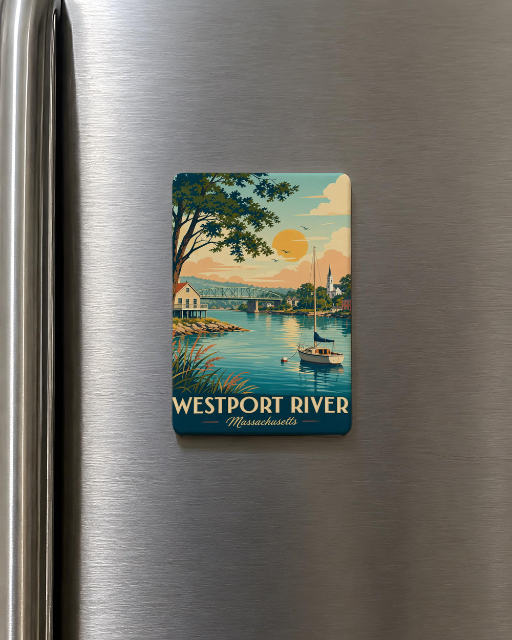 Westport River Fridge Magnet, Massachusetts Coastal River Landmark Souvenir Magnet, Westport MA Travel Keepsake Magnet
