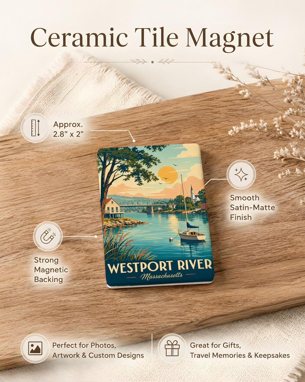 Westport River Fridge Magnet, Massachusetts Coastal River Landmark Souvenir Magnet, Westport MA Travel Keepsake Magnet