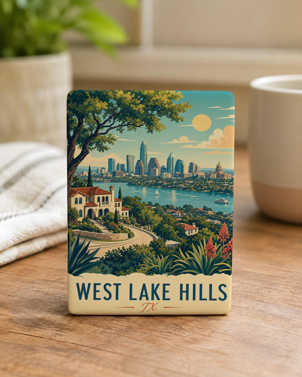 West Lake Hills TX Fridge Magnet, West Lake Hills Texas Souvenir Magnet, City Landmark Travel Keepsake Gift
