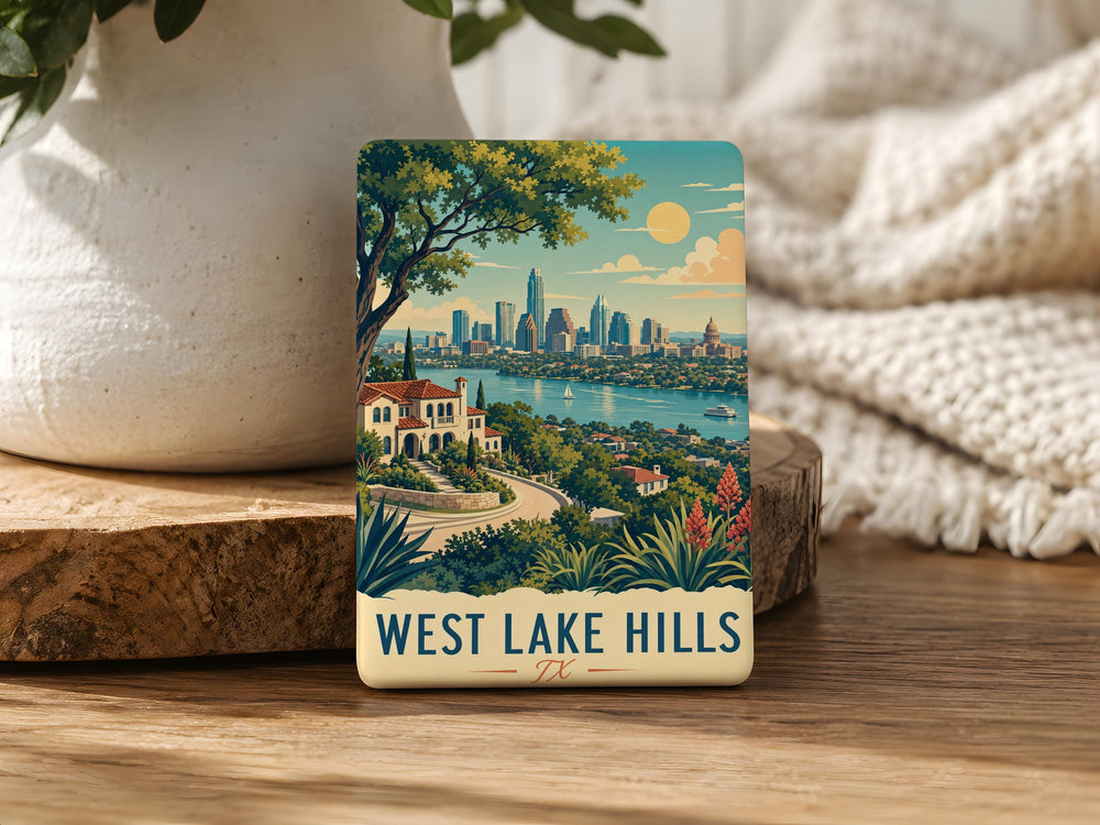West Lake Hills TX Fridge Magnet, West Lake Hills Texas Souvenir Magnet, City Landmark Travel Keepsake Gift
