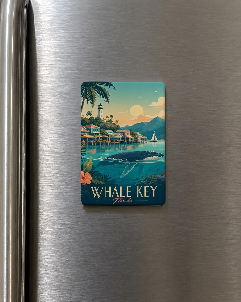 Whale Key Fridge Magnet, Whale and Keychain Ocean Theme Magnet, Nautical Sea Animal Kitchen Locker Magnet