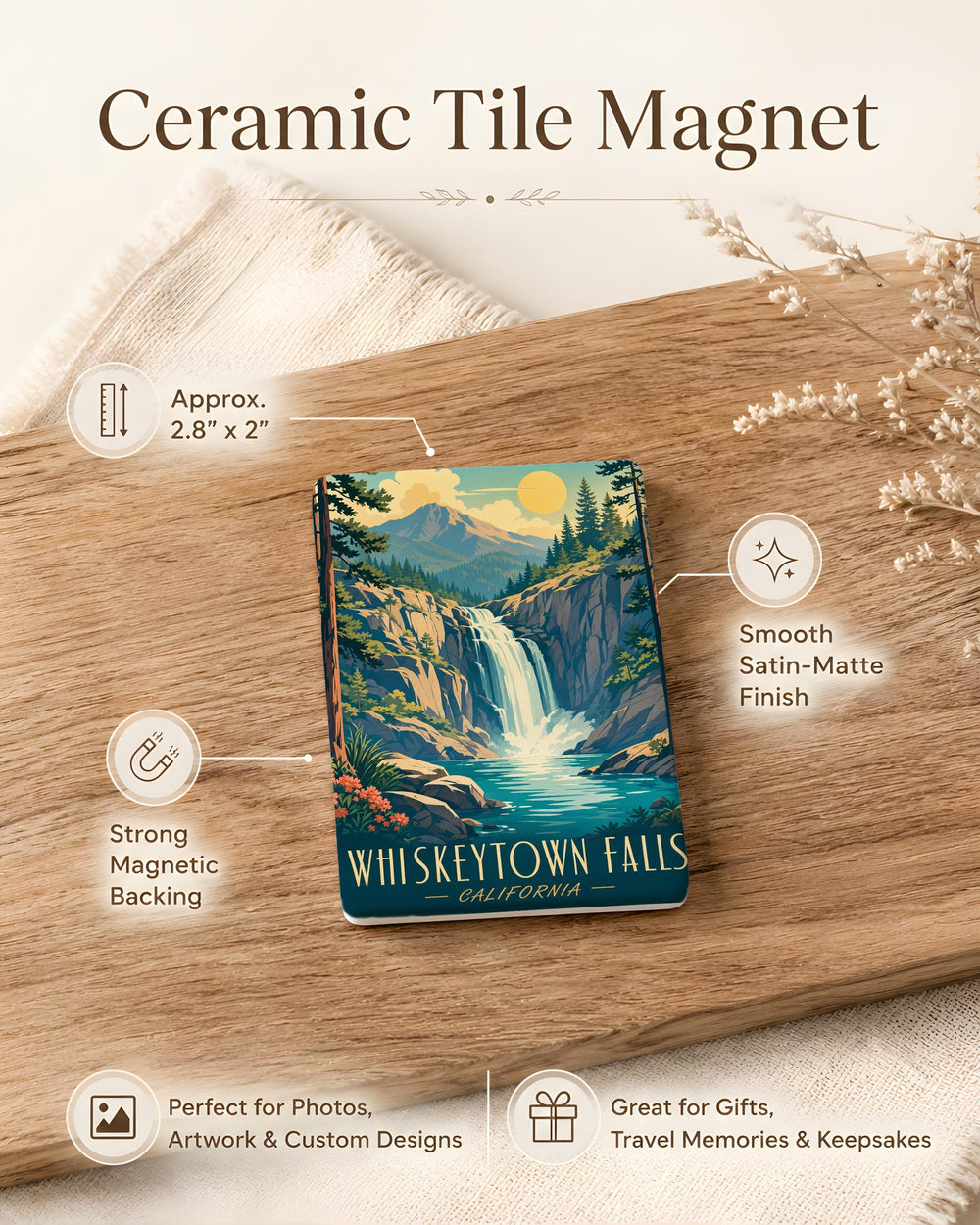 Whiskeytown Falls Fridge Magnet, Waterfall Nature Souvenir, Whiskeytown Lake California Travel Gift