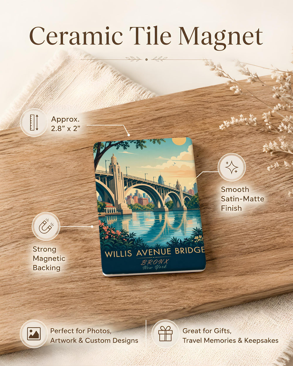 Willis Avenue Bridge Fridge Magnet, NYC Harlem River Bridge Souvenir Magnet, New York City Landmark Magnet