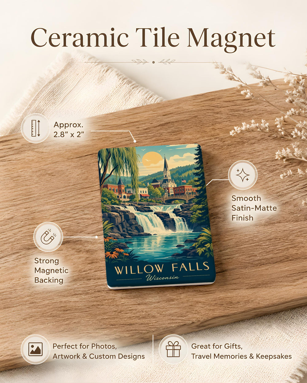 Willow Falls Wisconsin Fridge Magnet, Willow Falls Souvenir Magnet, Wisconsin Travel Gift, Willow Falls WI Keepsake Magnet