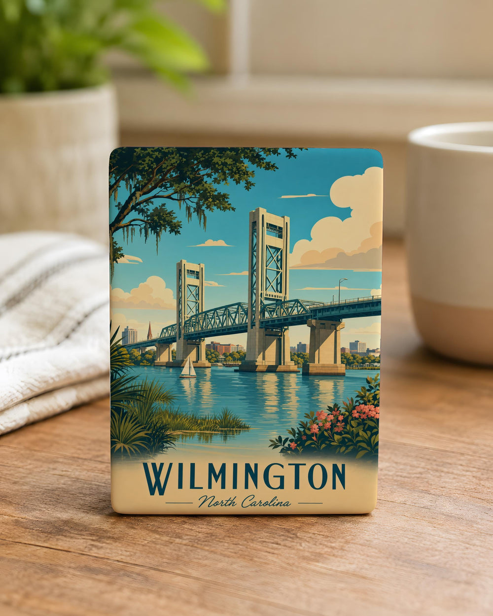 Wilmington Bridge Fridge Magnet, Wilmington Landmark Souvenir Magnet, Bridge Travel Gift, Coastal City Keepsake Magnet