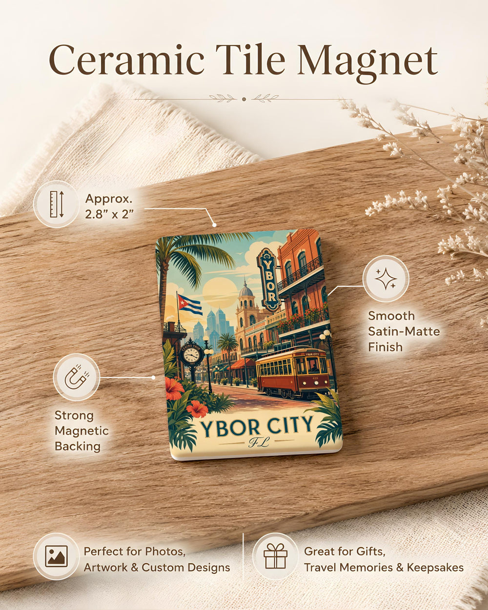Ybor City FL Fridge Magnet, Ybor City Florida Souvenir Magnet, Tampa Historic District Travel Gift, Ybor City Landmark Magnet