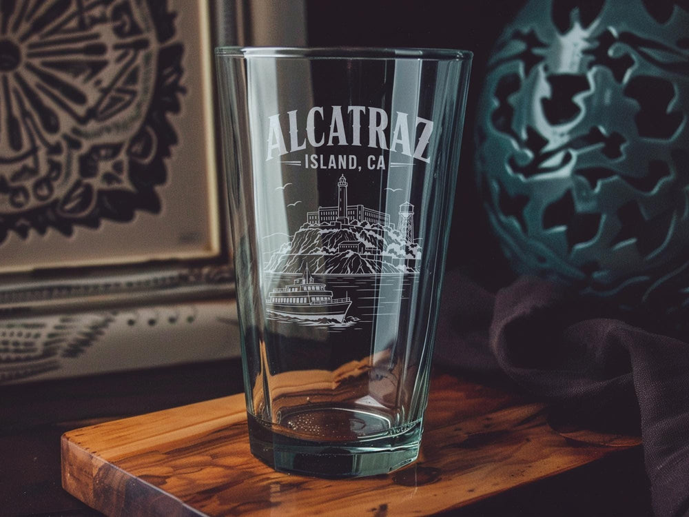 Alcatraz Island California Pint Glass, San Francisco Bay Landmark Souvenir Drinkware, Alcatraz Prison Island Gift