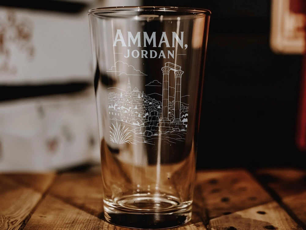 Amman Jordan Pint Glass, Amman City Souvenir Beer Glass, Jordan Travel Gift, Middle East Landmark Drinkware