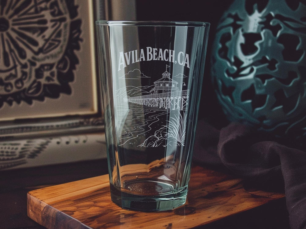 Avila Beach CA Pint Glass, Avila Beach California Souvenir Glass, Central Coast Coastal Town Gift, Beach Vacation Drinkware