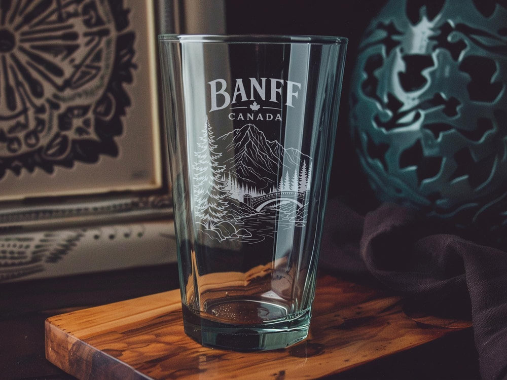 Banff Canada Pint Glass, Banff National Park Souvenir Beer Glass, Rocky Mountains Travel Gift, Alberta Canada Keepsake Glass