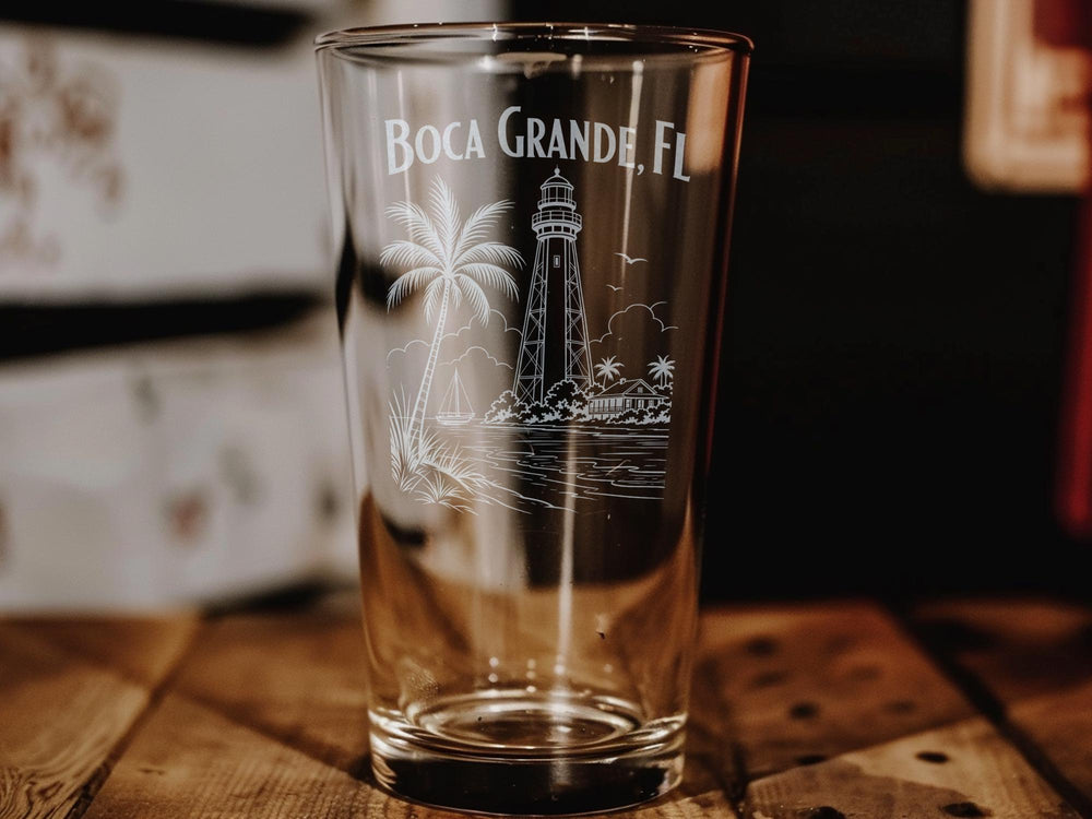 Boca Grande FL Pint Glass, Boca Grande Florida Souvenir Drinkware, Coastal Island Vacation Gift, Gulf Coast Keepsake Glass