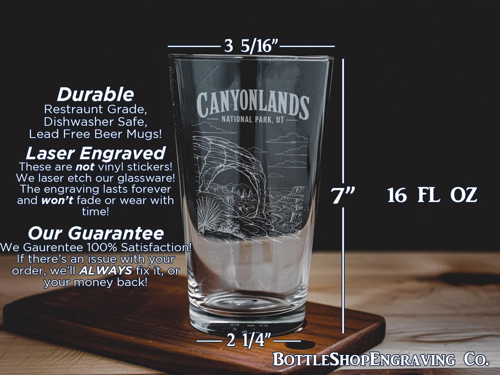 Canyonlands National Park Utah Pint Glass, Moab UT Souvenir Beer Glass, Desert Canyon Landscape Drinkware Gift