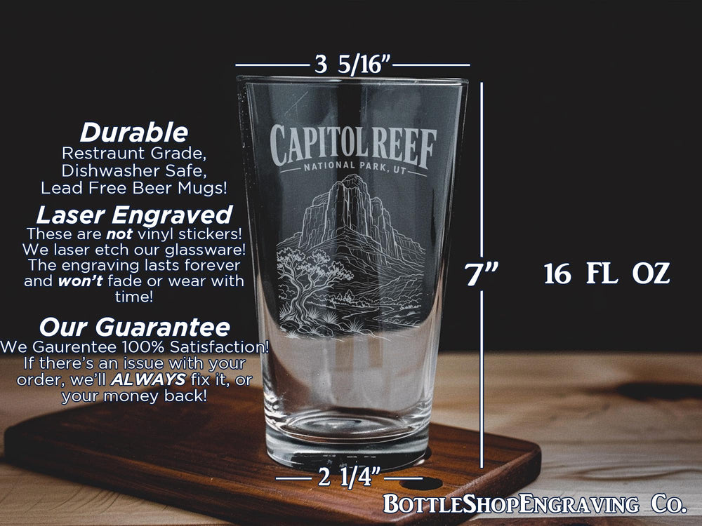 Capitol Reef National Park Utah Pint Glass, Scenic Park Souvenir Drinkware, Travel Gift, Outdoor Adventure Glass, UT Keepsake