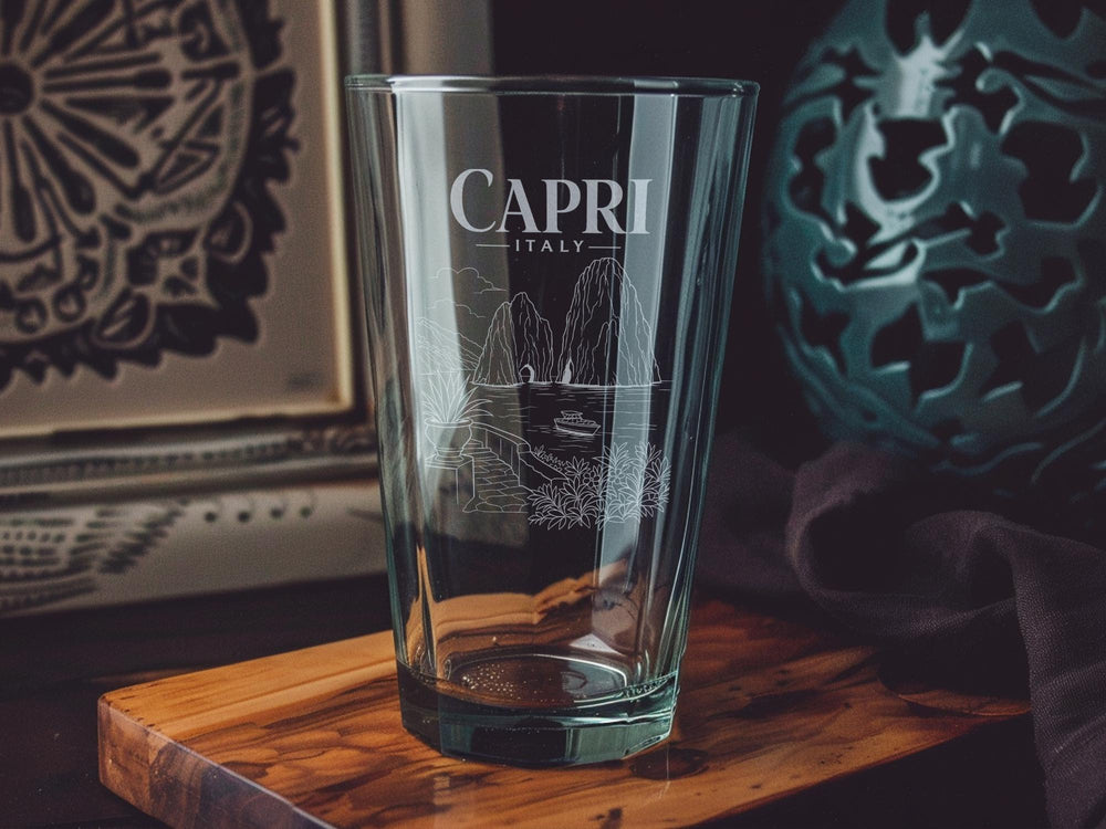 Capri Italy Pint Glass, Capri Island Souvenir Drinkware, Italian Travel Gift, Amalfi Coast Vacation Bar Glass, Italy Lover Gift