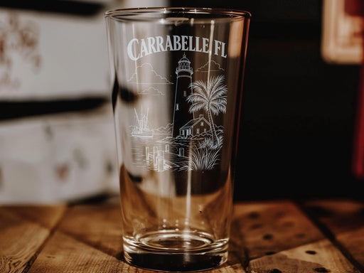 Carrabelle FL Pint Glass, Carrabelle Florida Souvenir Drinking Glass, Gulf Coast Beach Town Gift, Vacation Keepsake Barware
