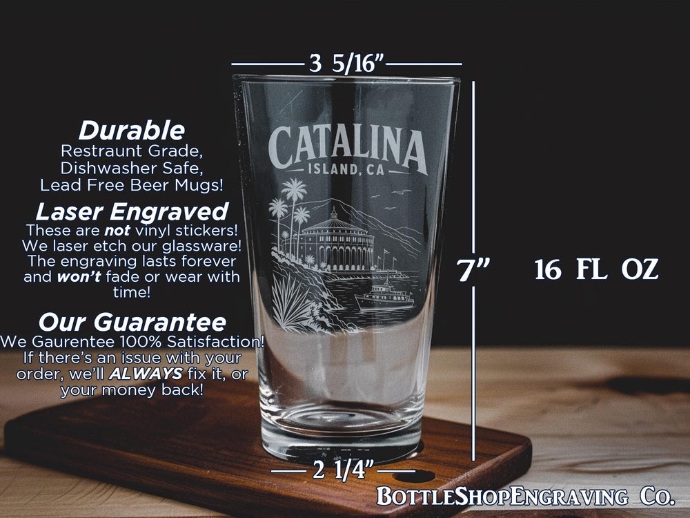 Catalina Island CA Pint Glass, Catalina Island Souvenir Bar Glass, California Island Vacation Drinkware Gift