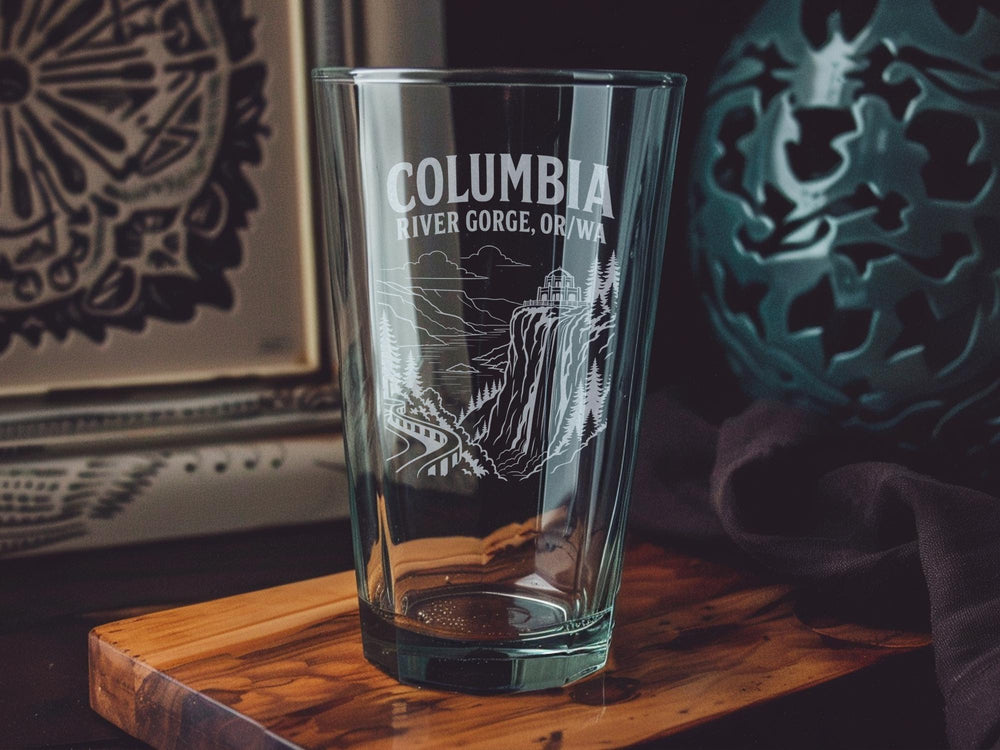 Columbia River Gorge OR WA Pint Glass, Oregon Washington Scenic Gorge Souvenir Drinkware, Columbia River Travel Gift