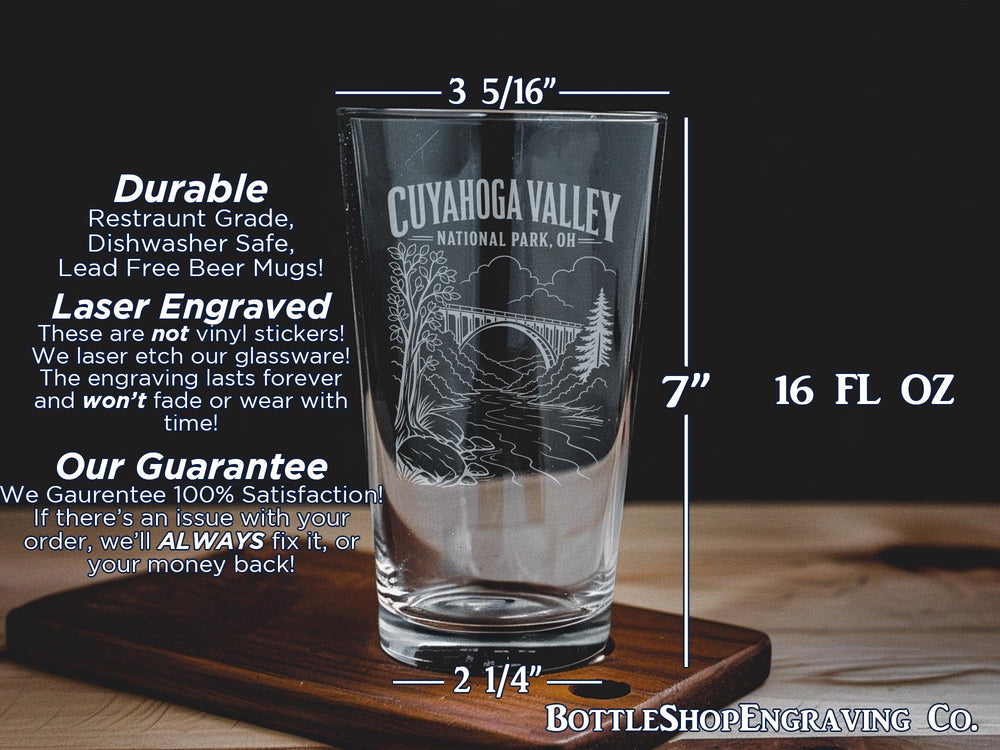 Cuyahoga Valley National Park Ohio Pint Glass | CVNP Souvenir Beer Glass | Scenic National Park Drinkware Gift