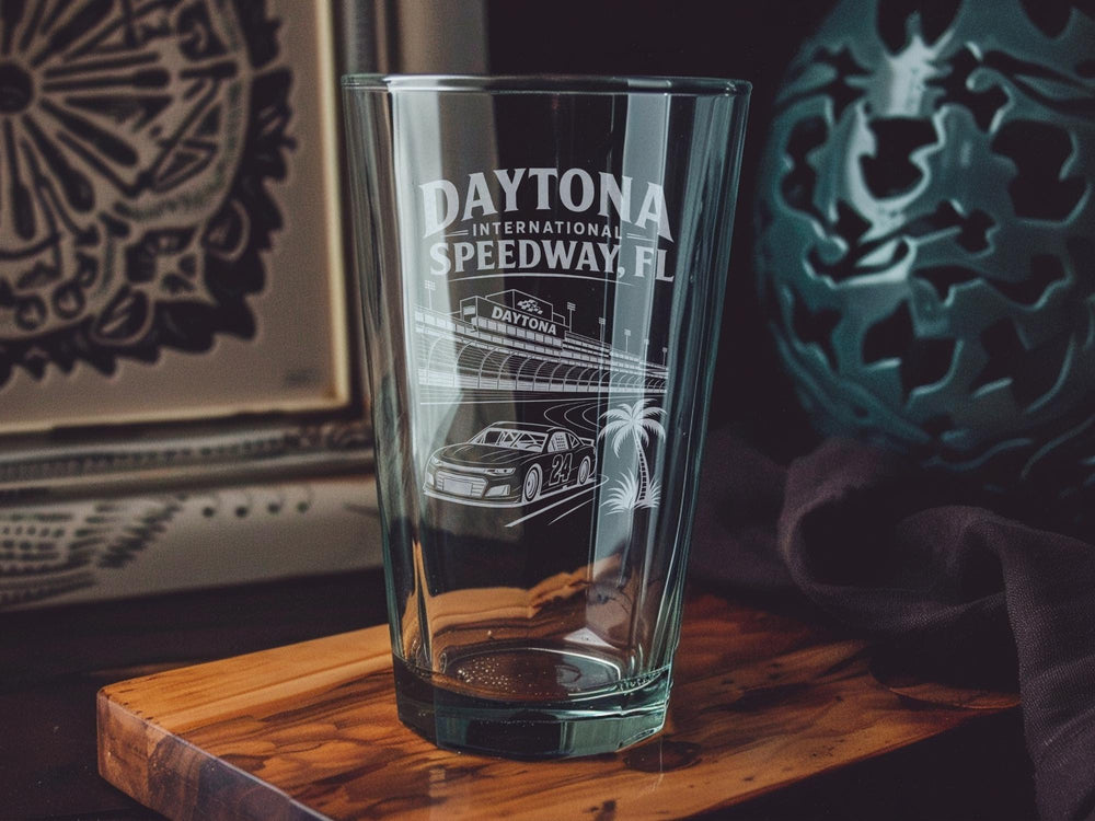 Daytona International Speedway Florida Pint Glass, Daytona Beach Raceway Souvenir Beer Glass, Motorsports Racing Fan Gift