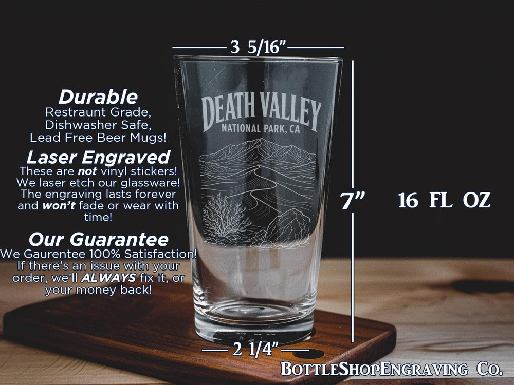Death Valley National Park CA Pint Glass, California Desert Landscape Souvenir Beer Glass, National Park Travel Gift
