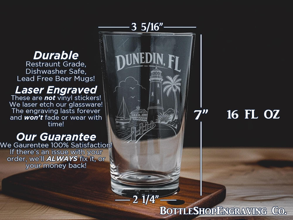 Dunedin Florida Pint Glass, Dunedin FL Souvenir Beer Glass, Dunedin City Gift, Florida Travel Keepsake Glass