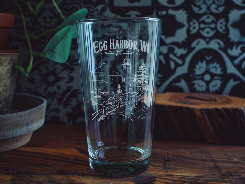 Egg Harbor WI Pint Glass, Egg Harbor Wisconsin Souvenir Bar Glass, Door County Travel Gift, Lakeside Town Keepsake Drinkware