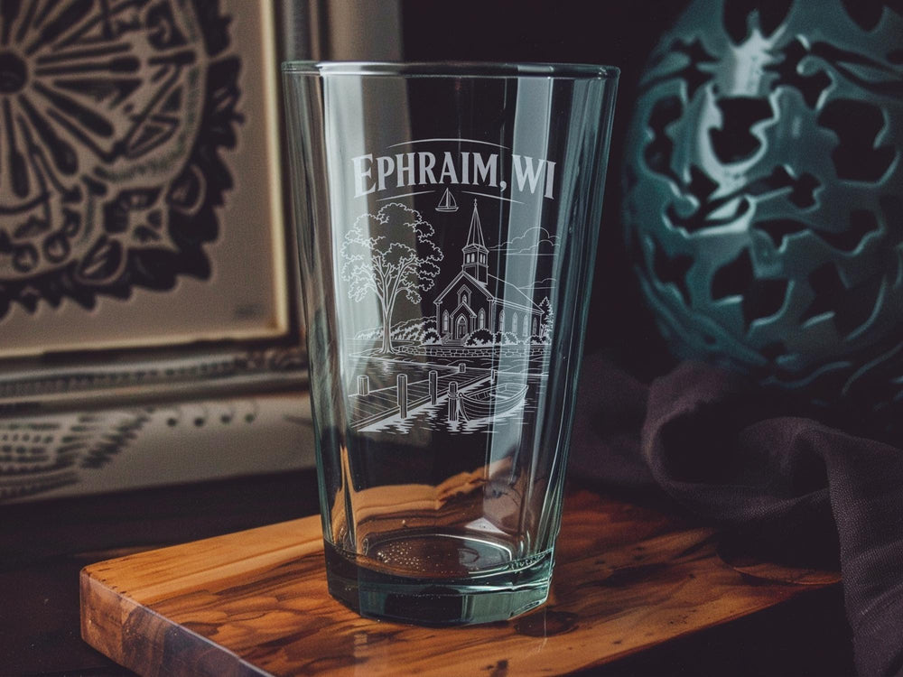Ephraim WI Pint Glass, Door County Wisconsin Souvenir Glass, Ephraim Wisconsin Travel Gift, Lake Michigan Vacation Keepsake