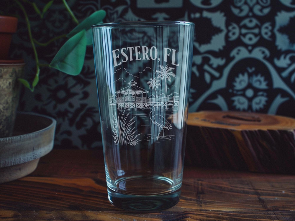 Estero FL Pint Glass, Estero Florida Souvenir Beer Glass, Southwest Florida Gift, Coastal Town Travel Keepsake Glass