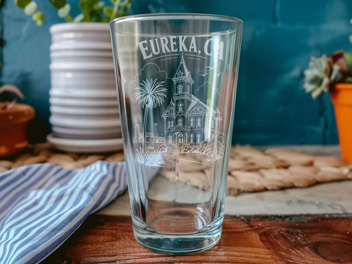 Eureka CA Pint Glass, Eureka California Souvenir Drinkware, Redwood Coast Coastal Town Gift, Humboldt County Travel Keepsake