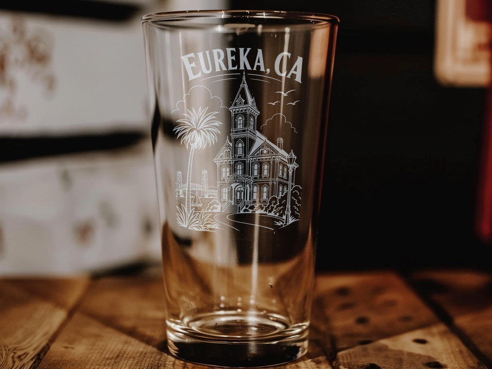 Eureka CA Pint Glass, Eureka California Souvenir Drinkware, Redwood Coast Coastal Town Gift, Humboldt County Travel Keepsake